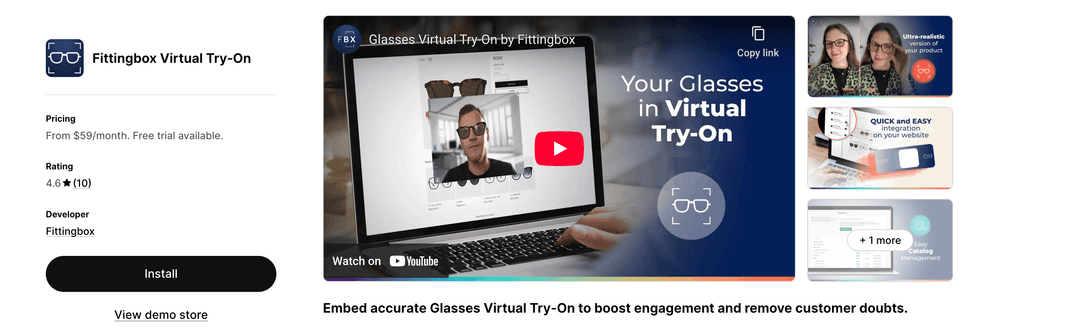 FittingBox shopify app store listing