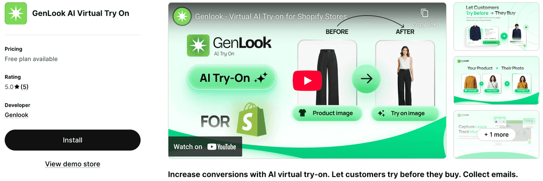 Genlook shopify app store listing